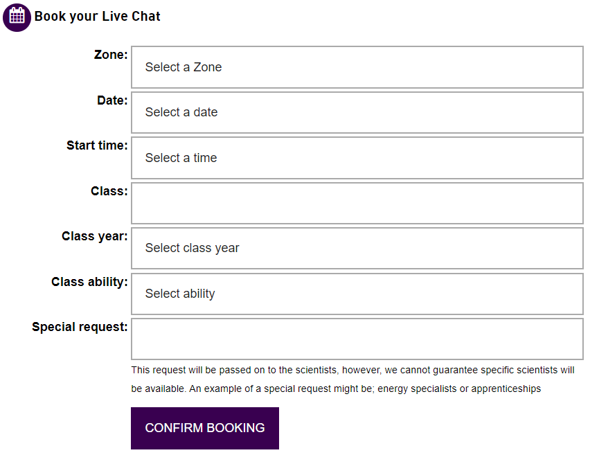 image of the chat booking form