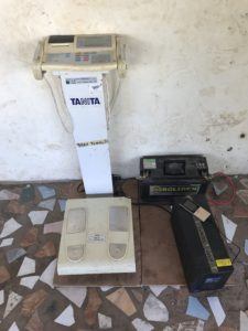 Body composition machine run off a car battery in the field