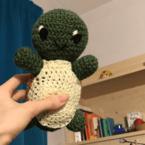 An image of a crocheted turtle.