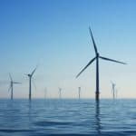 A wind farm at sea.